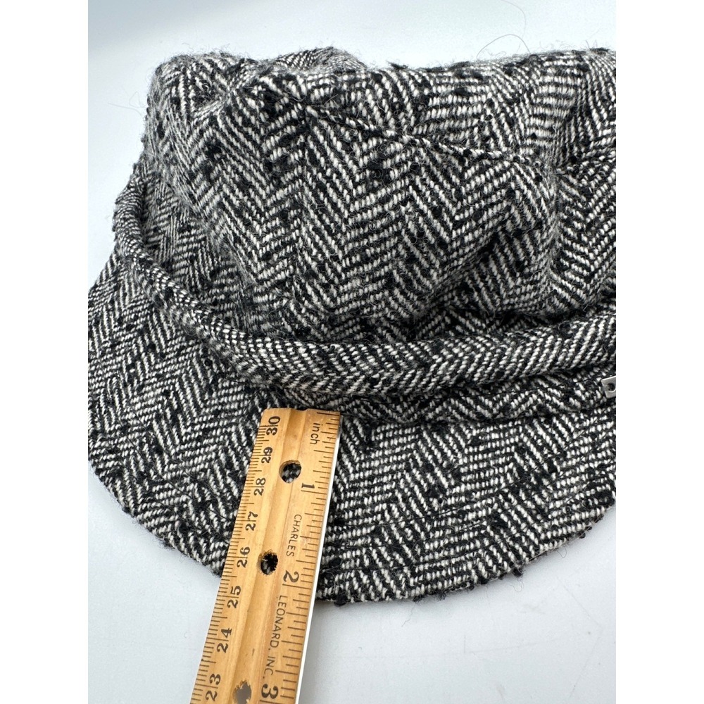 Prana Newsboy Hat Women One Size Black White Herringbone Wool Blend Cadet Cap - Picture 10 of 10